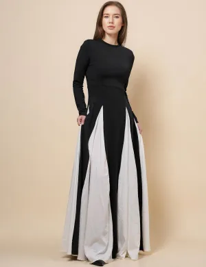 Ladies Elegant Color Block Godet Hem Maxi Dress SKD4886