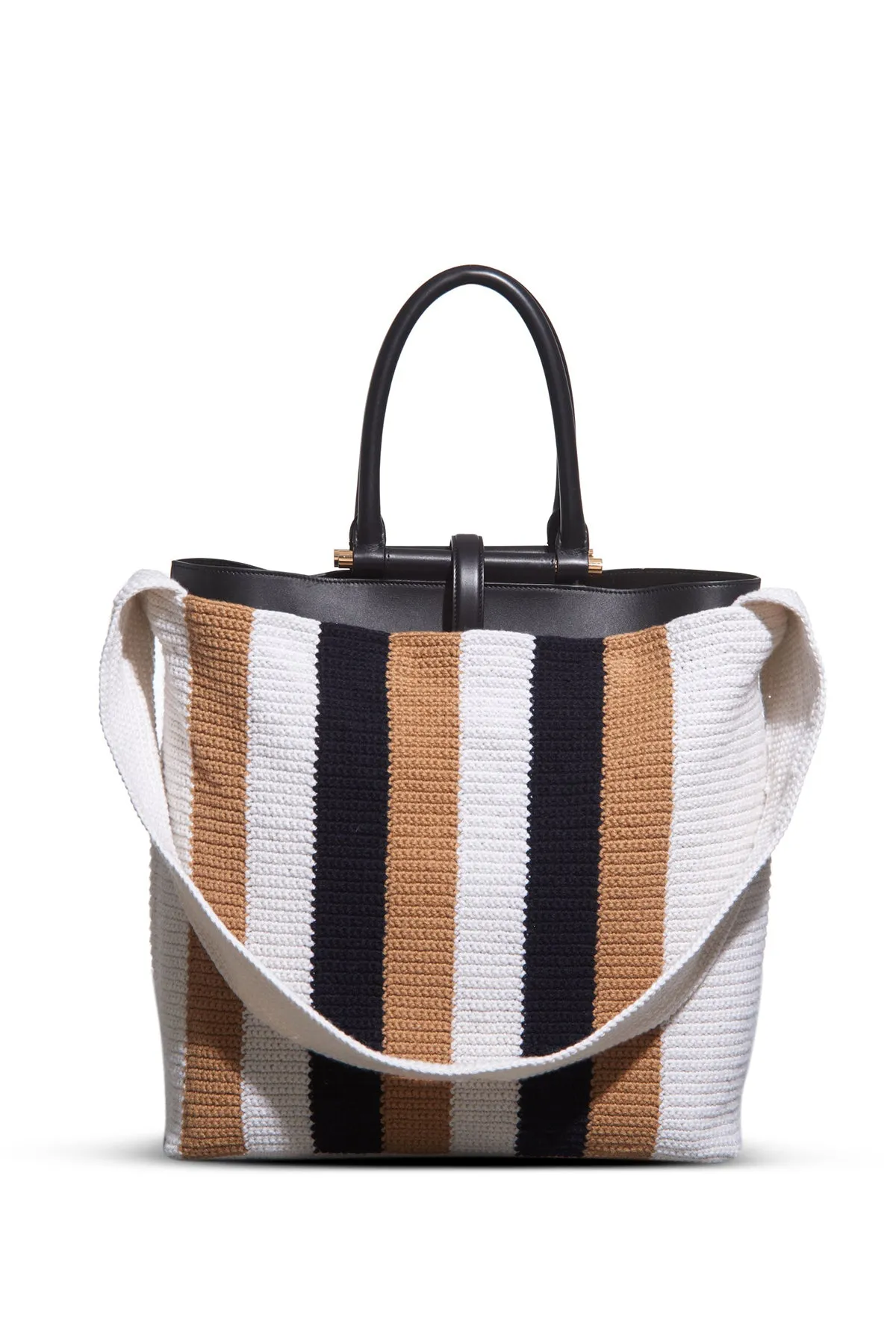 Large Crossover Knit Bag in Ivory, Black & Camel Cashmere