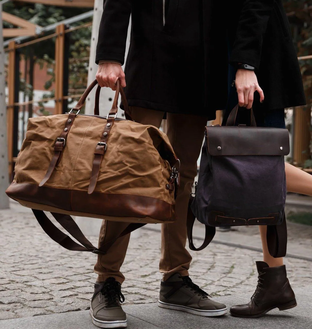 Large Waxed Canvas Weekender Duffle Bag Travel Mens-Dark Grey