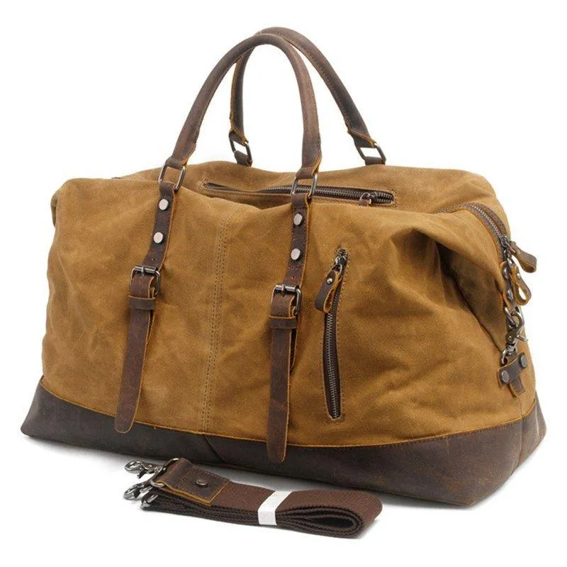 Large Waxed Canvas Weekender Duffle Bag Travel Mens-Dark Grey