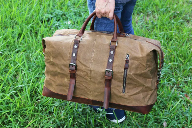 Large Waxed Canvas Weekender Duffle Bag Travel Mens-Dark Grey