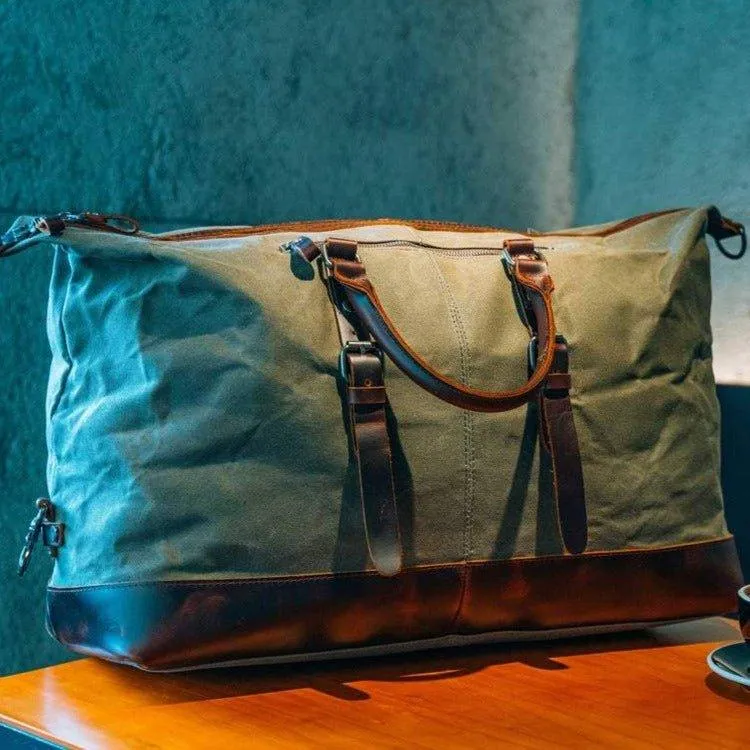 Large Waxed Canvas Weekender Duffle Bag Travel Mens-Dark Grey