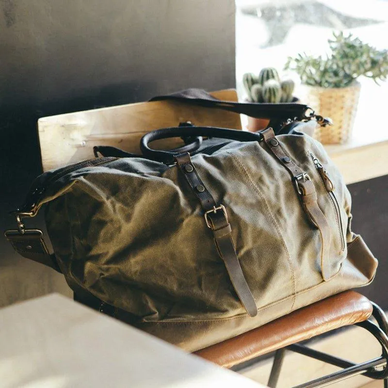 Large Waxed Canvas Weekender Duffle Bag Travel Mens-Dark Grey