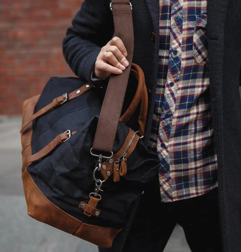 Large Waxed Canvas Weekender Duffle Bag Travel Mens-Dark Grey