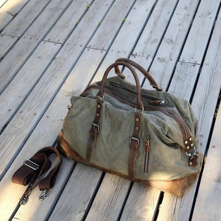 Large Waxed Canvas Weekender Duffle Bag Travel Mens-Dark Grey