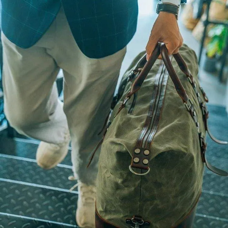 Large Waxed Canvas Weekender Duffle Bag Travel Mens-Dark Grey