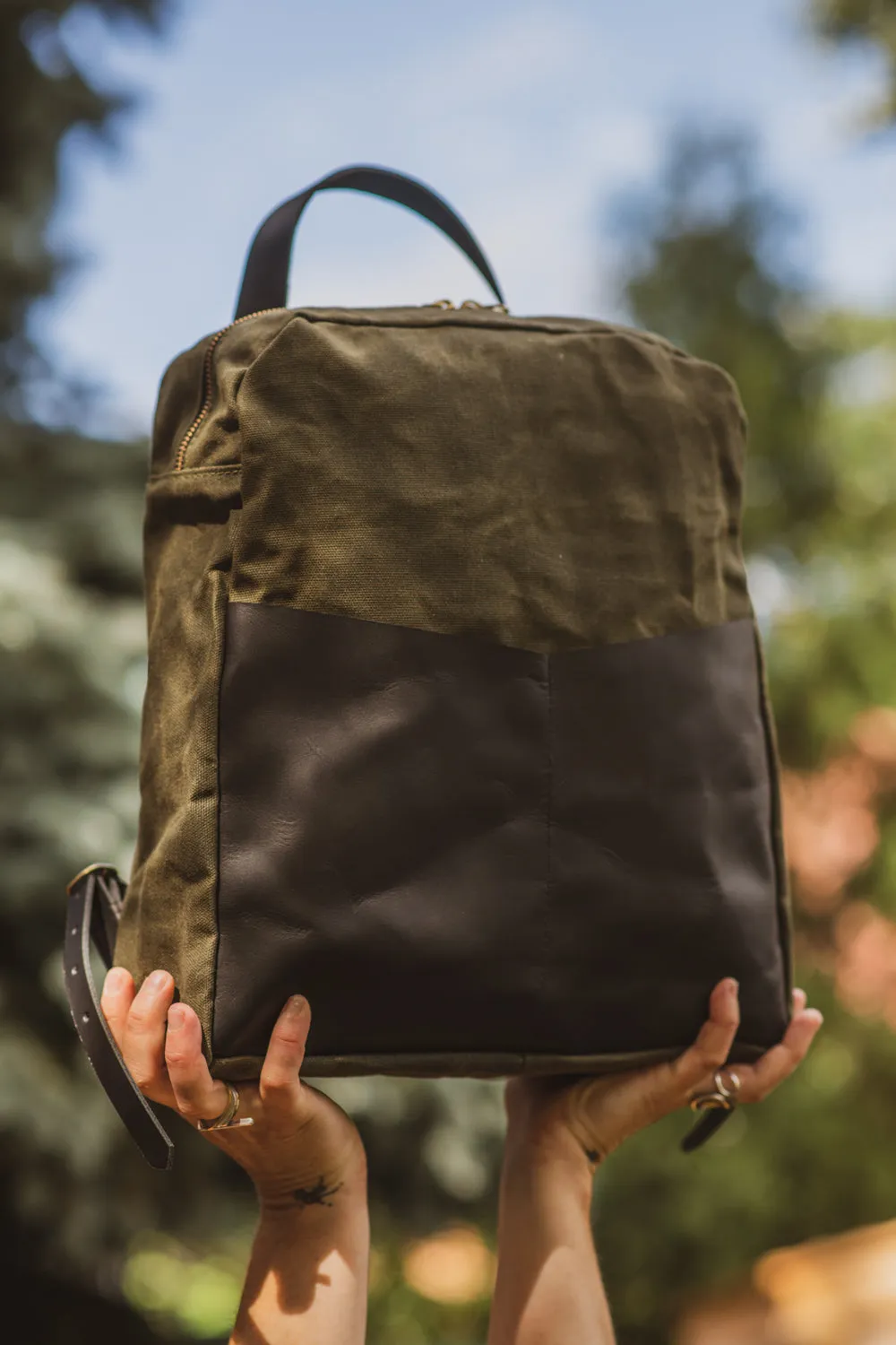 Leather and waxed coton backpack GILFORD model