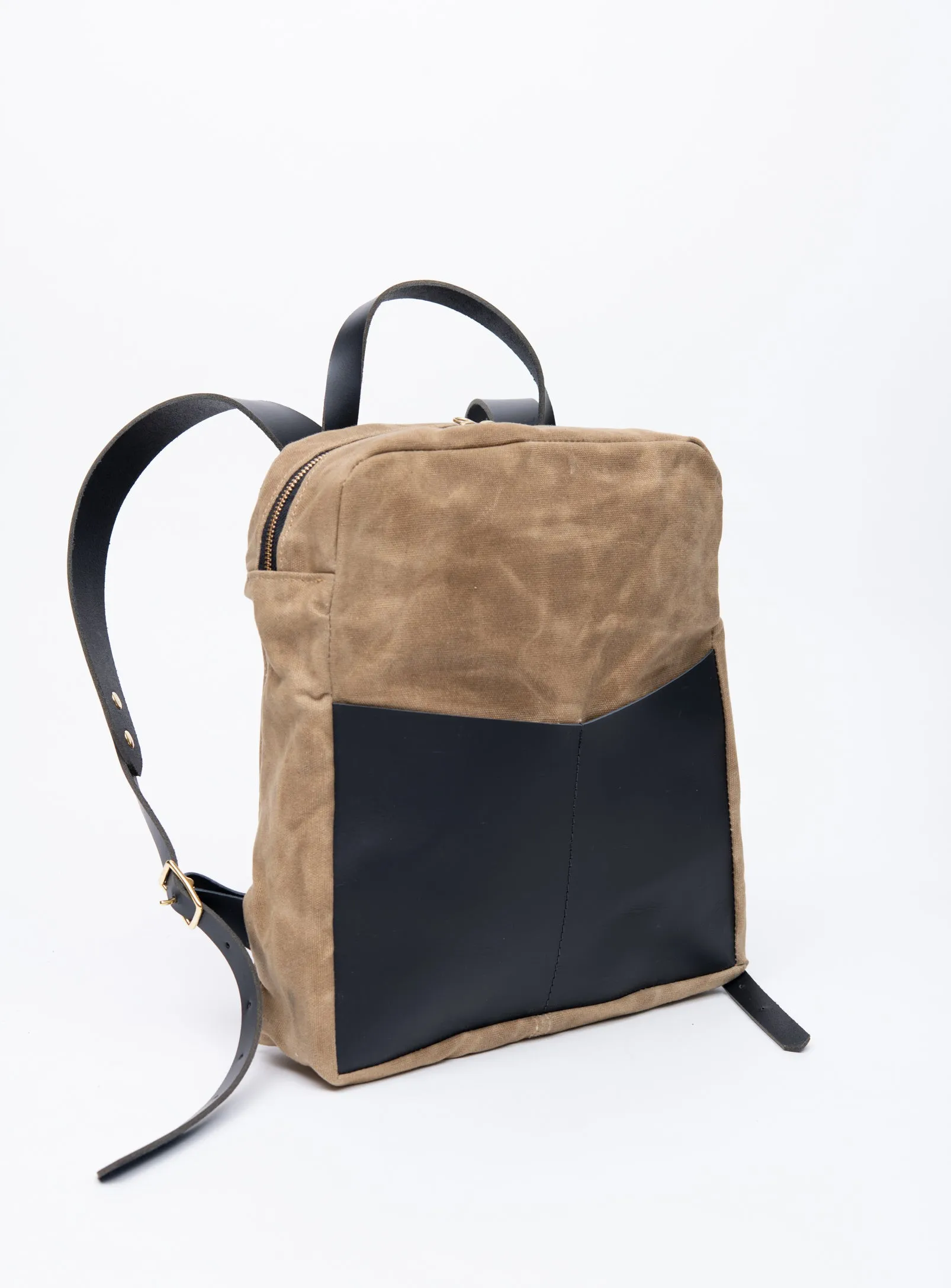 Leather and waxed coton backpack GILFORD model