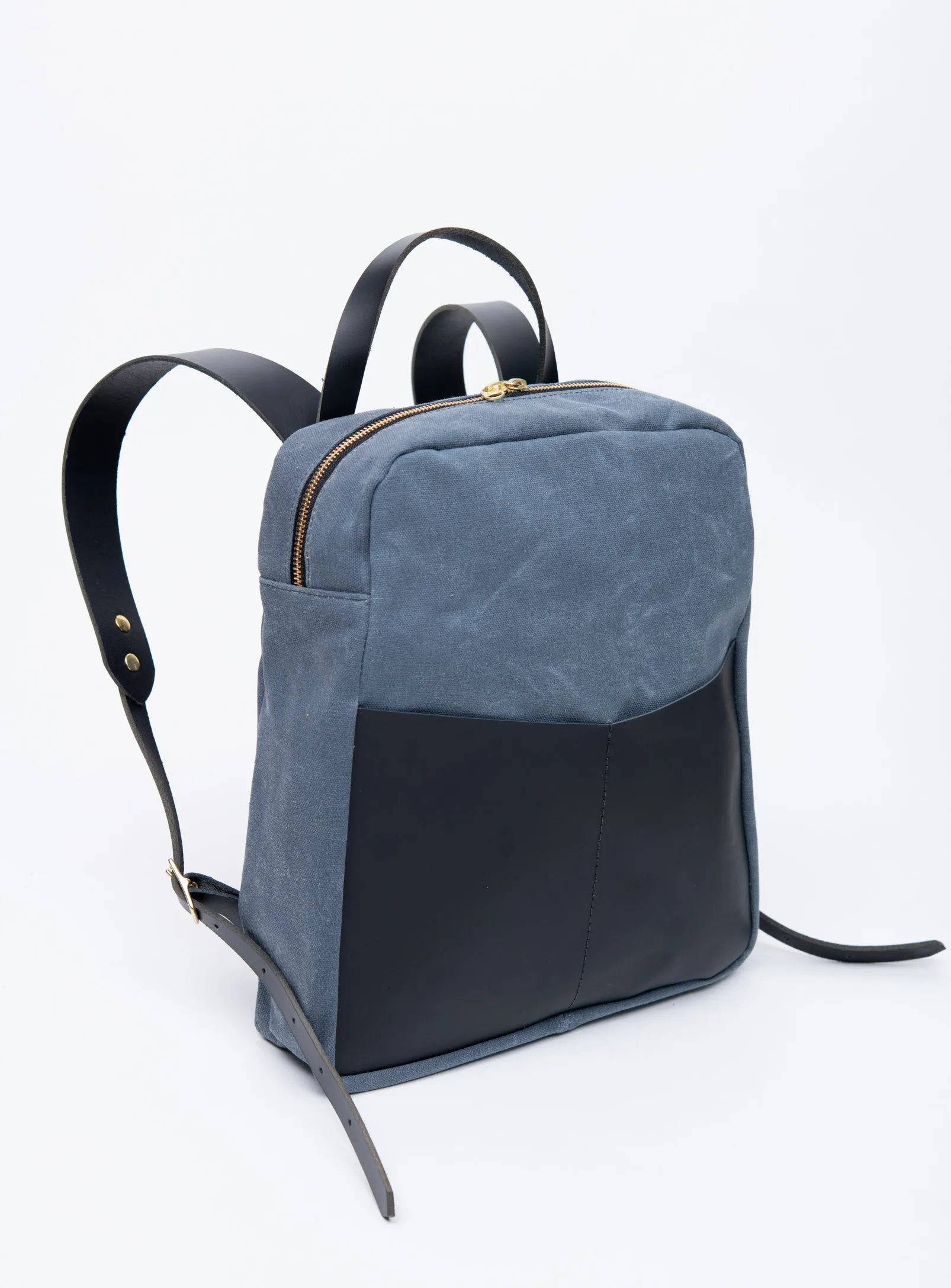 Leather and waxed coton backpack GILFORD model