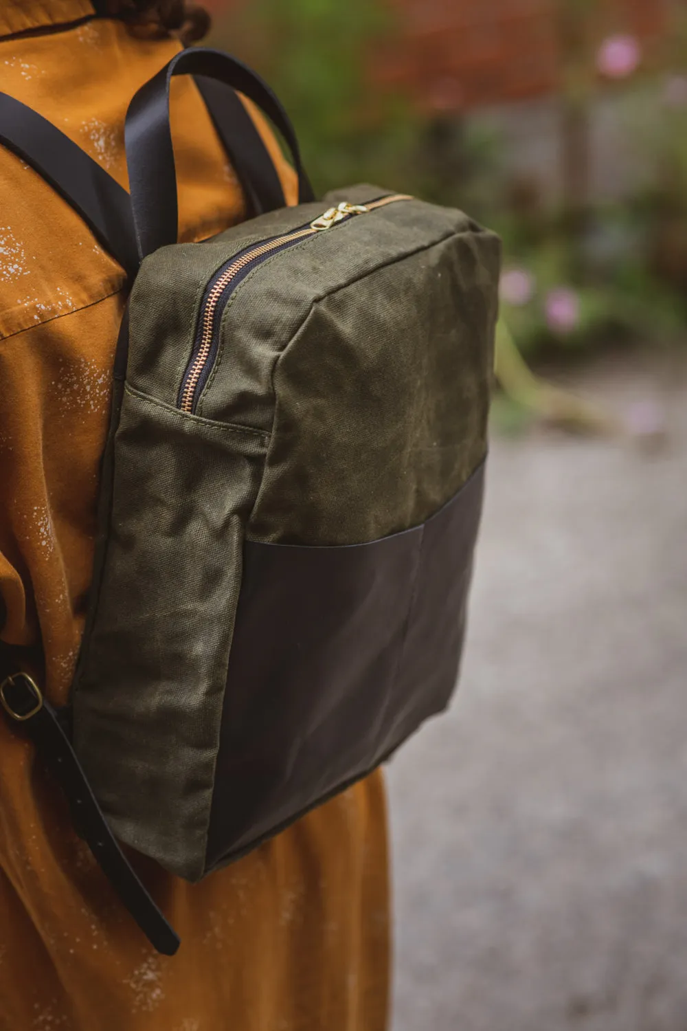 Leather and waxed coton backpack GILFORD model