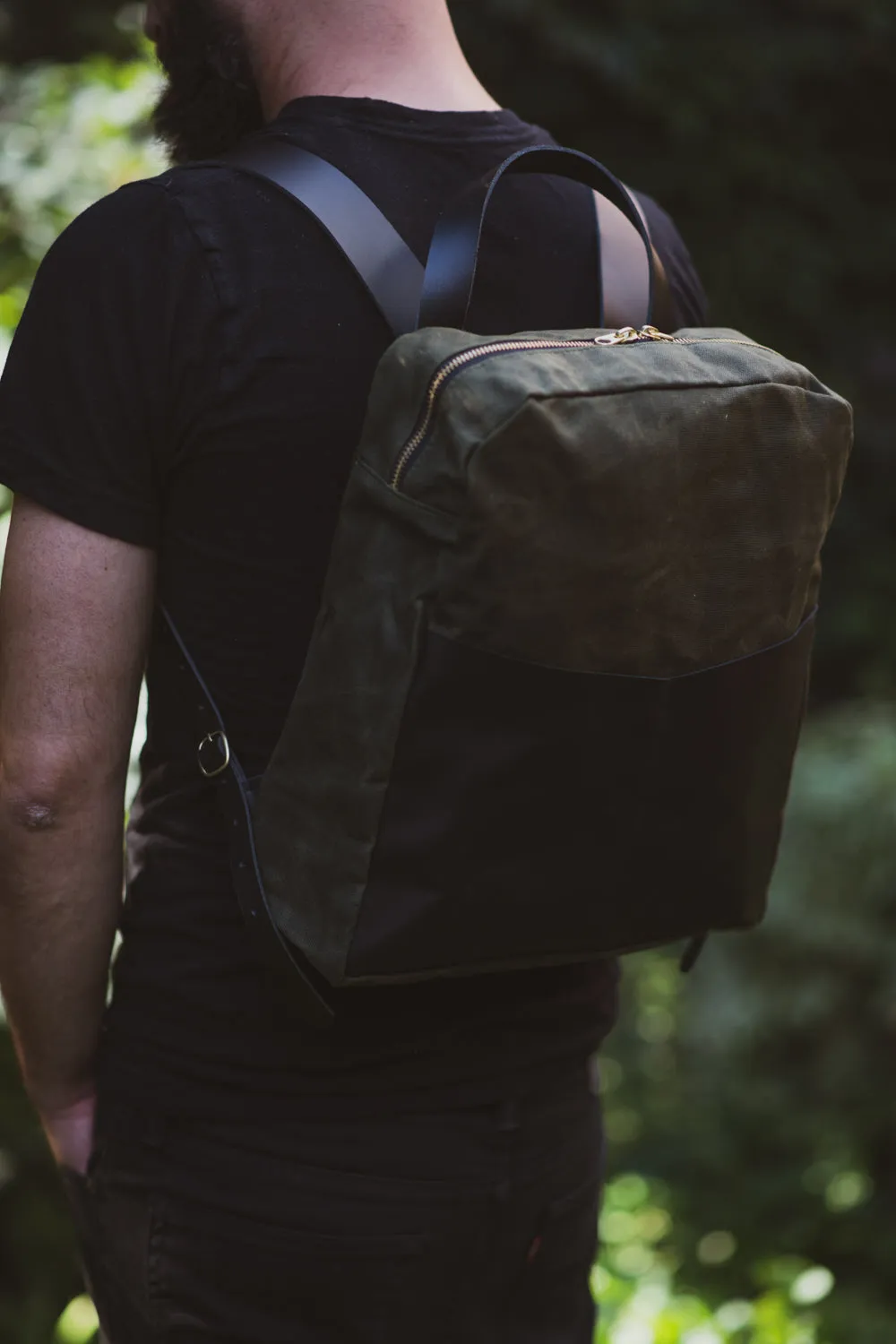 Leather and waxed coton backpack GILFORD model