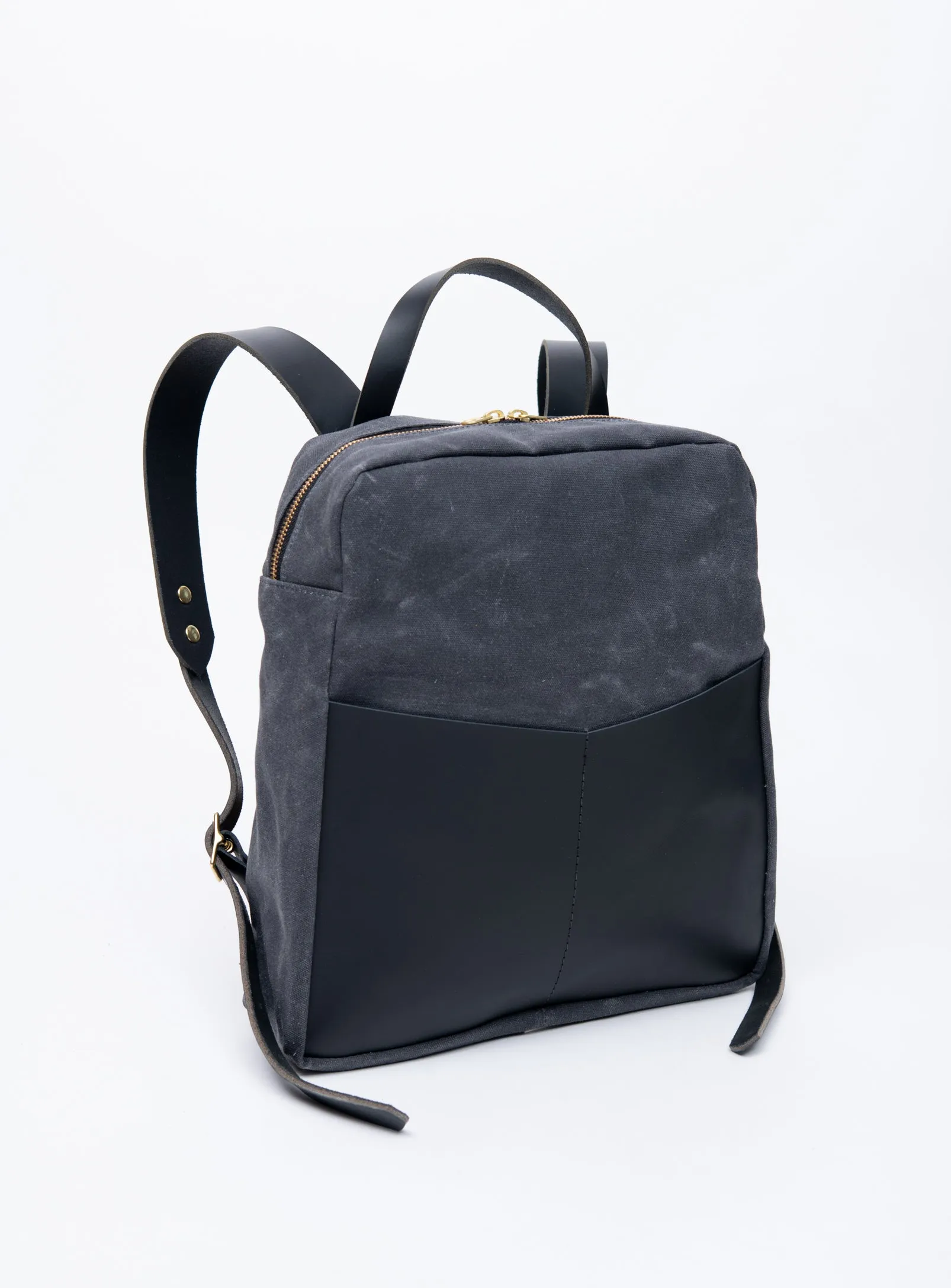 Leather and waxed coton backpack GILFORD model