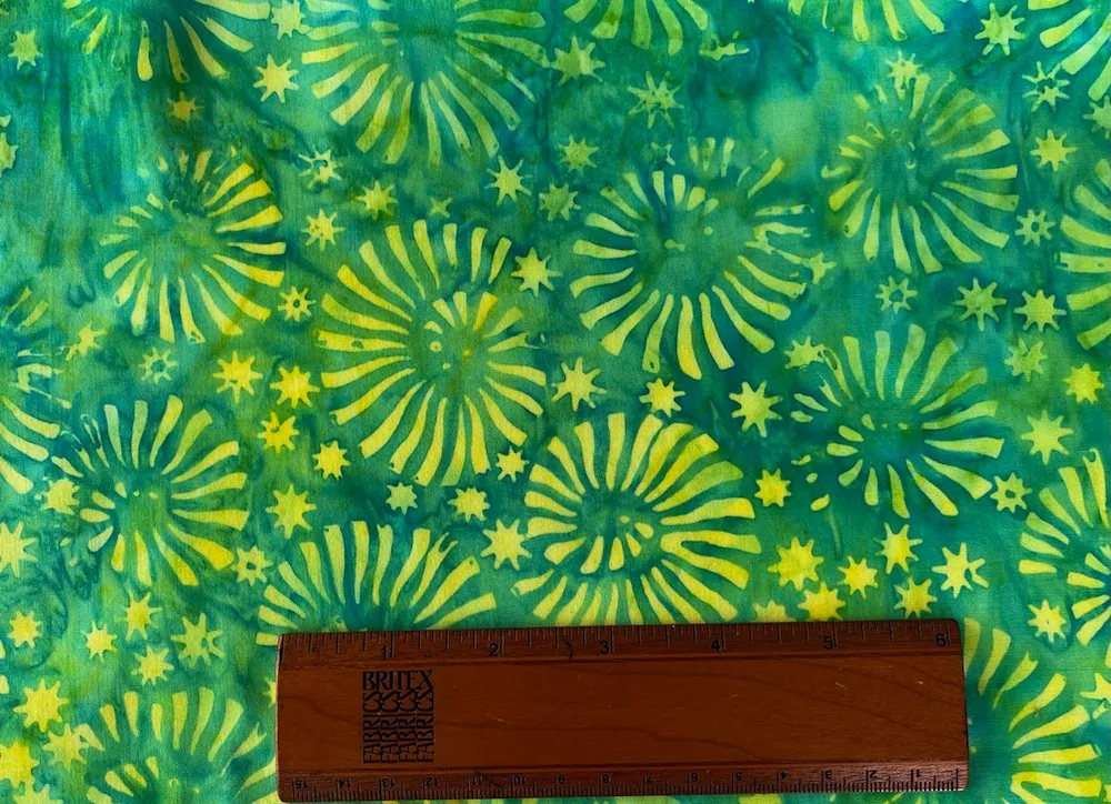 Lemony Spirals & Stars on Jade Cotton Batik (Made in Indonesia)