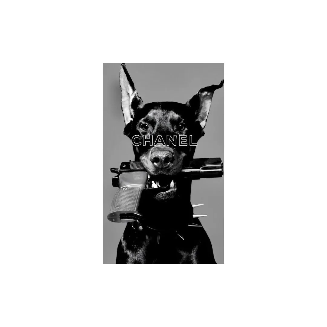 Luxury Fashion Doberman Poster PRINTABLE ART, Designer Wall Art, Luxury Fashion Poster, Designer Dog Print, Doberman Gun Poster