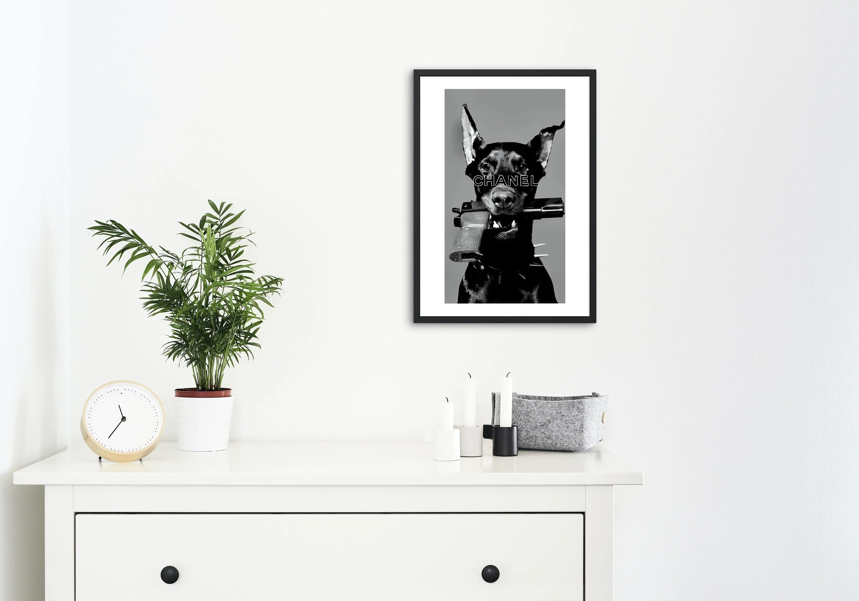 Luxury Fashion Doberman Poster PRINTABLE ART, Designer Wall Art, Luxury Fashion Poster, Designer Dog Print, Doberman Gun Poster