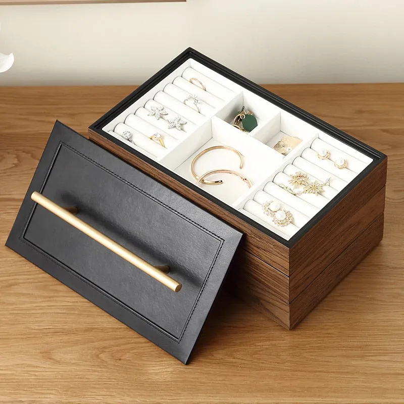 Luxury Large Wooden Jewelry Box Organizer 3 Layers Display Jewelry Storage Case Casket Earrings Ring Necklace Jewellery Boxes