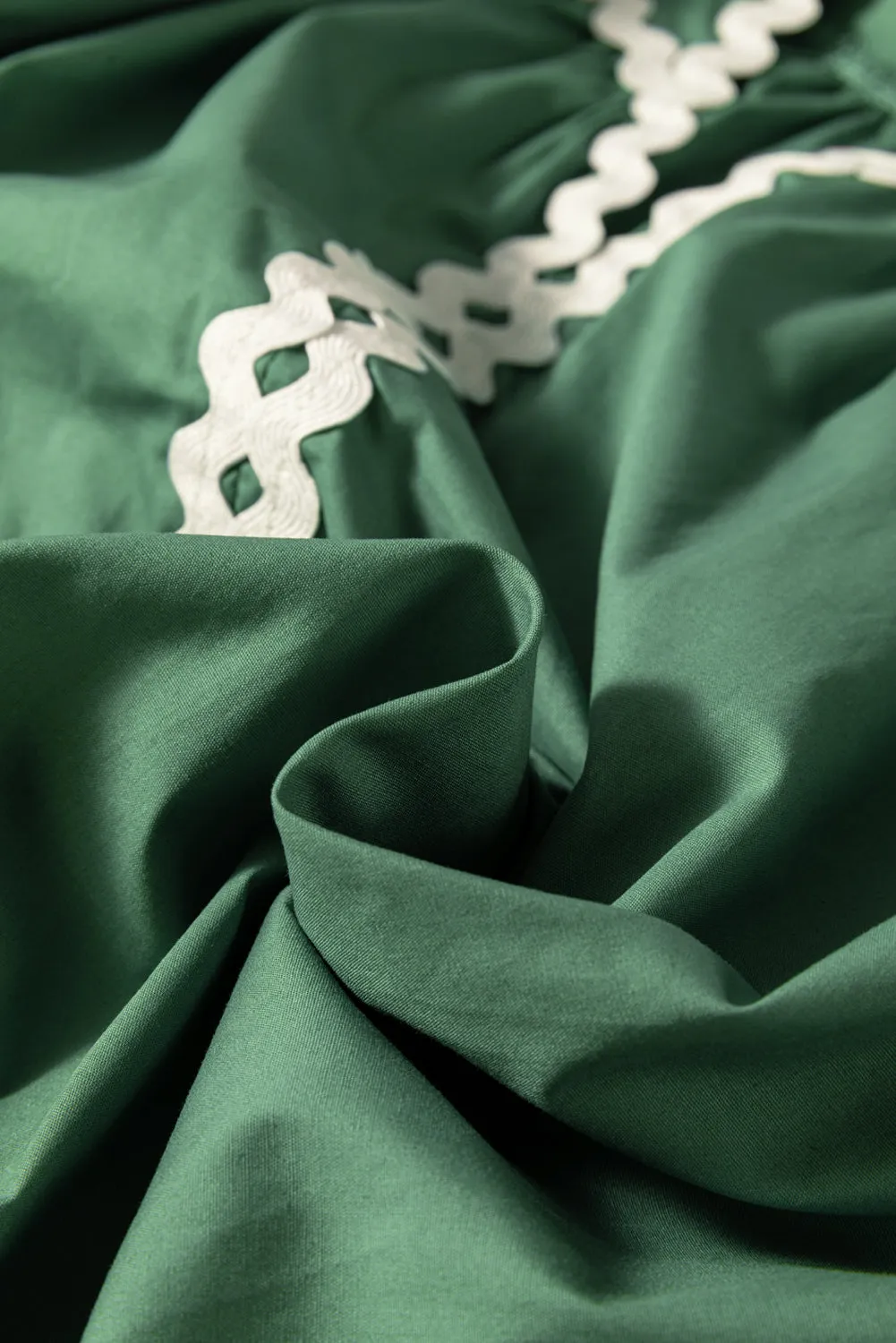 Mist Green V Neck Tie Detail Ricrac Blouse