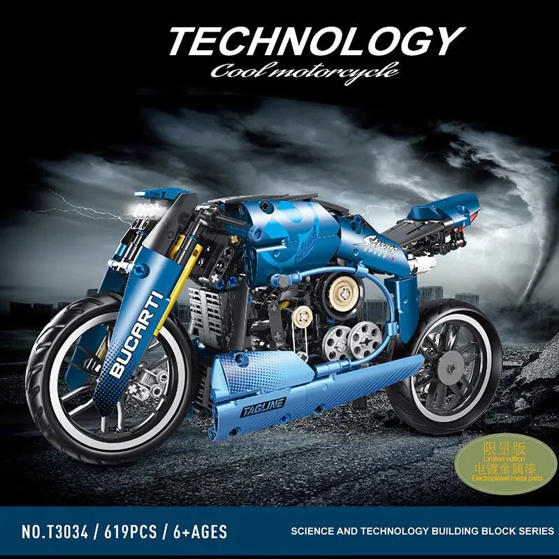 MOC Electroplated Luxury Racing Motorcycle Bricks Toy T3034