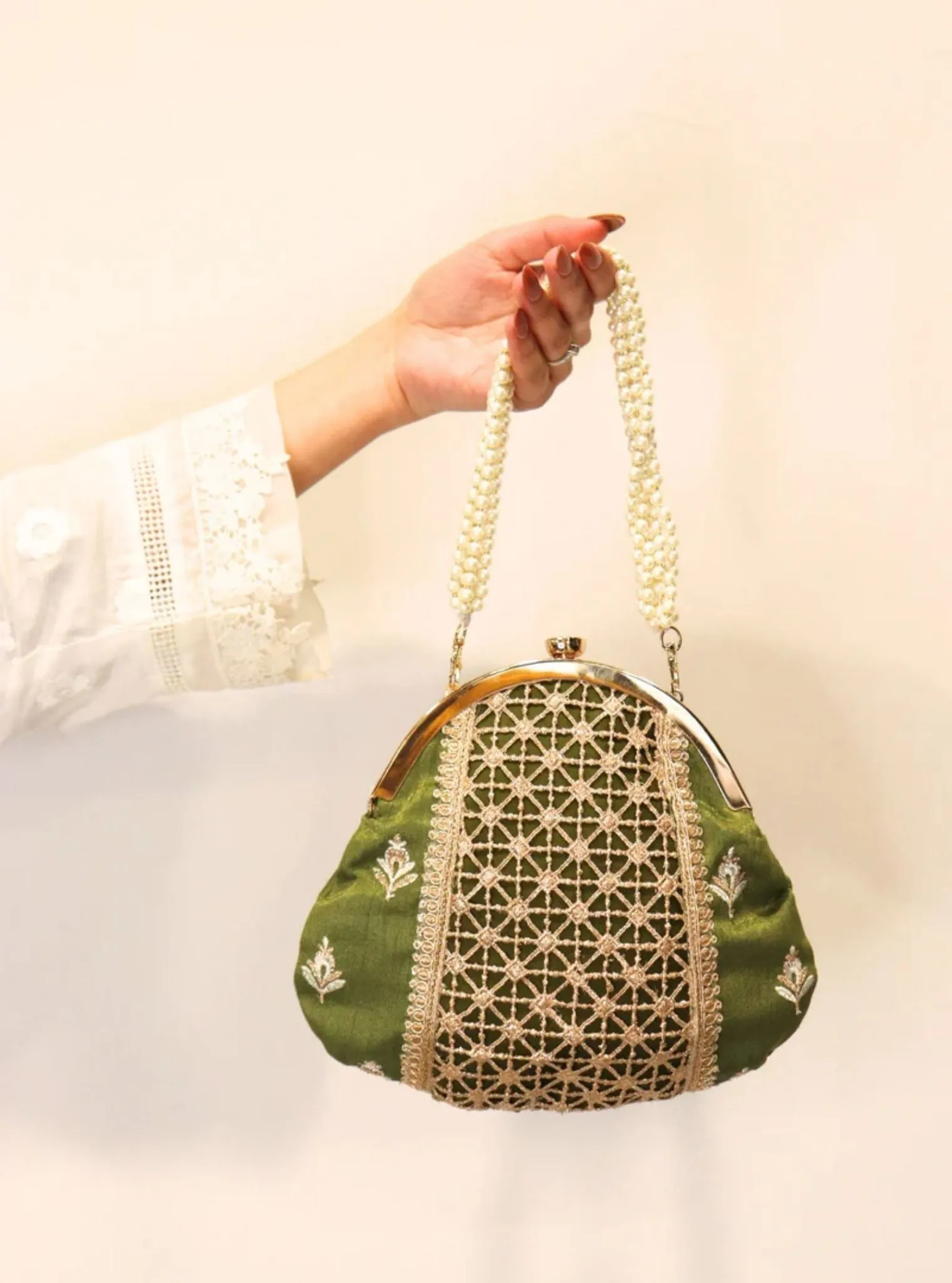 Mulmul Jashan Moss Green Clutch Bag