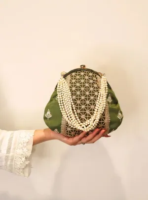 Mulmul Jashan Moss Green Clutch Bag