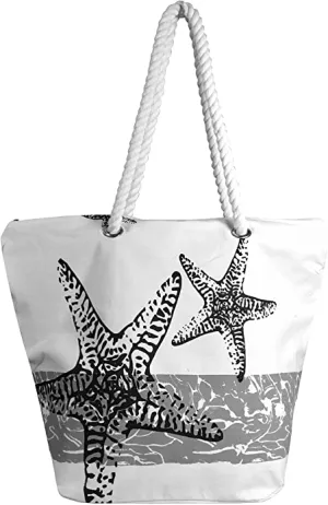 Nautical Print 100% Cotton Canvas Beach Pool Bag Summer Picnic Totes - Grey Star