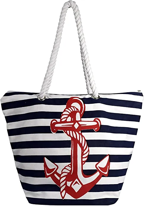 Nautical Print 100% Cotton Canvas Beach Pool Bag Summer Picnic Totes