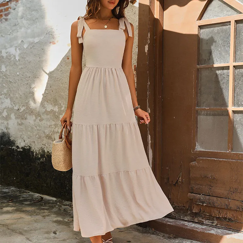 PEOPLETERRITORY New Hot Trade Elegant Long Dress New Summer New   Women's Clothing Backless Solid Color Suspender Dress