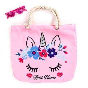 Personalized Rope Tote Bag with Sunglasses - Unicorn