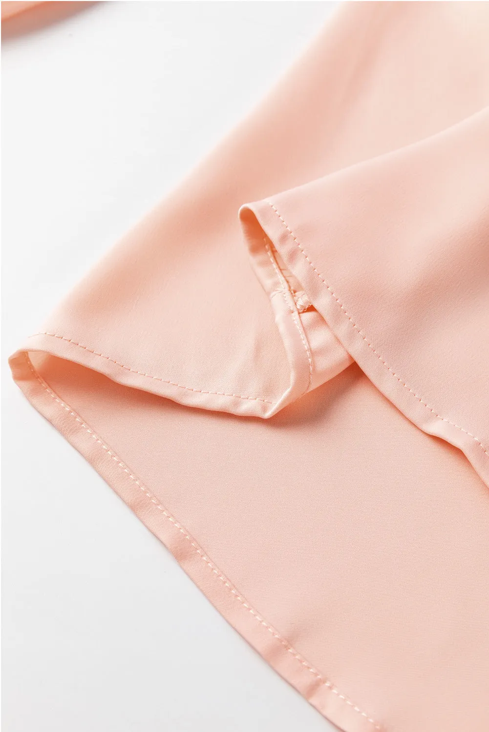 Pink Frilled Lapel Collar Button-Up Puff Sleeve Shirt