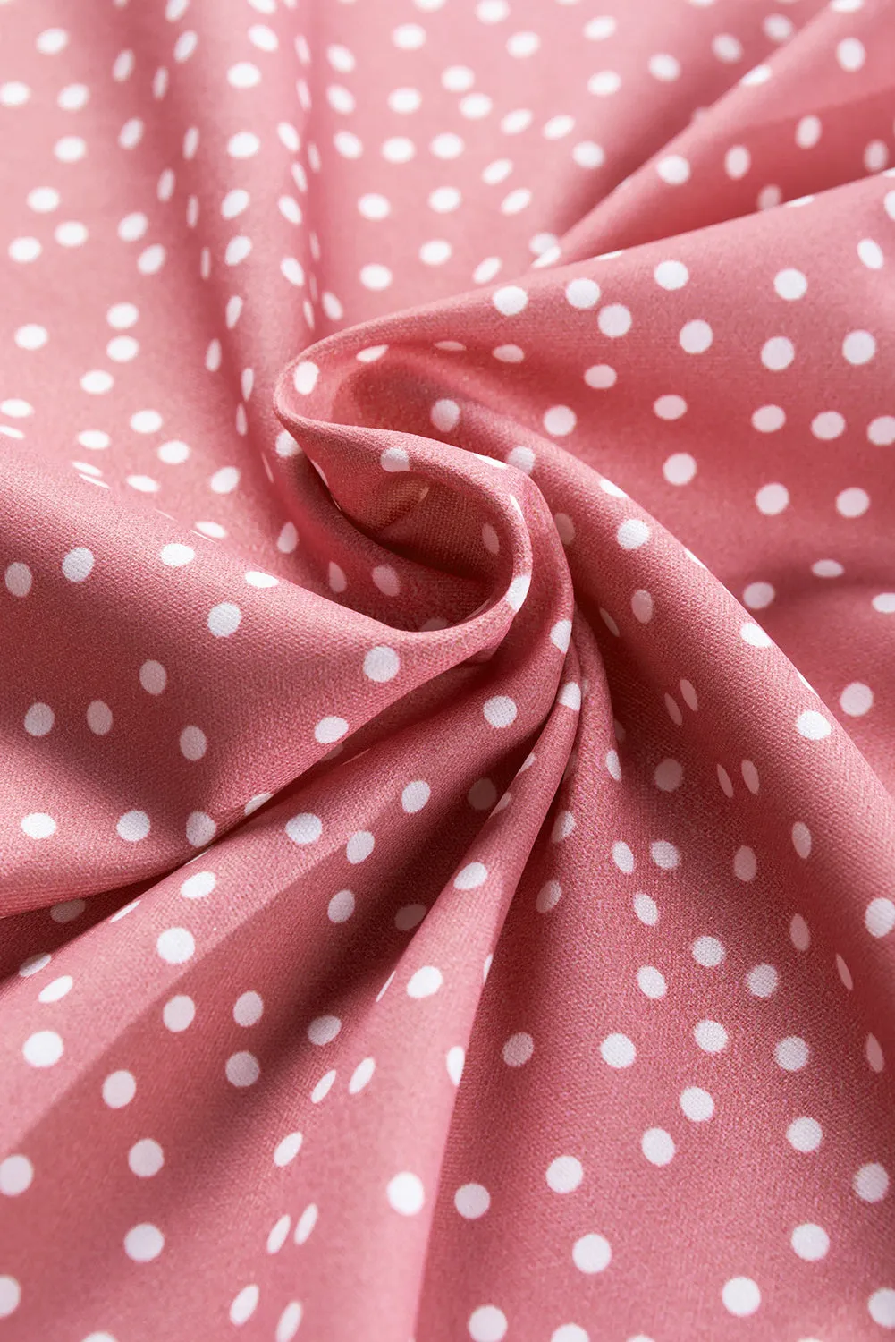 Pink Polka Dot Frilled Neck Ruffle Trim Blouse