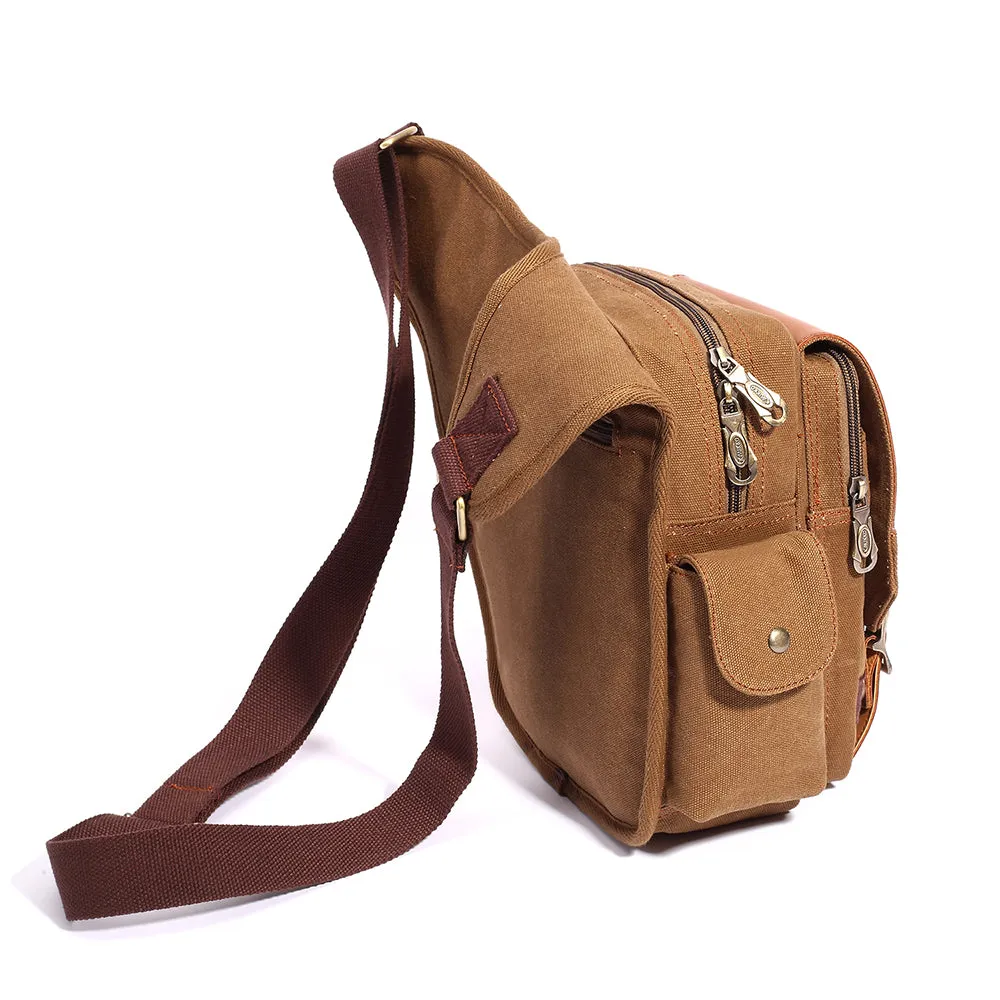 Retro Casual Shoulder Bag Sports Canvas Laptop Crossbody Bag ( khaki )