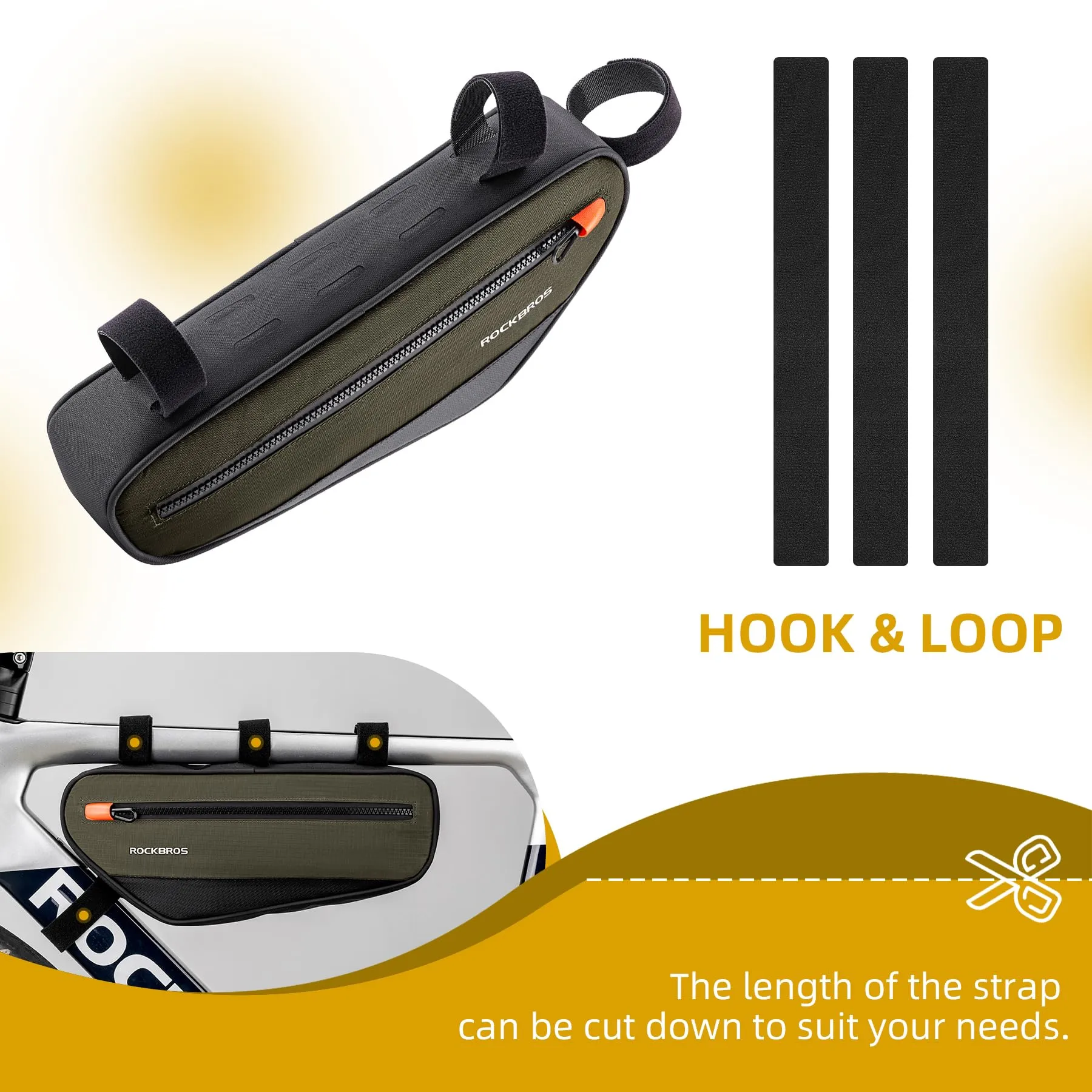 ROCKBROS Bike Frame Bag Bike Handlebar Bag Bike Bag with Large Opening Zippers 1.5L