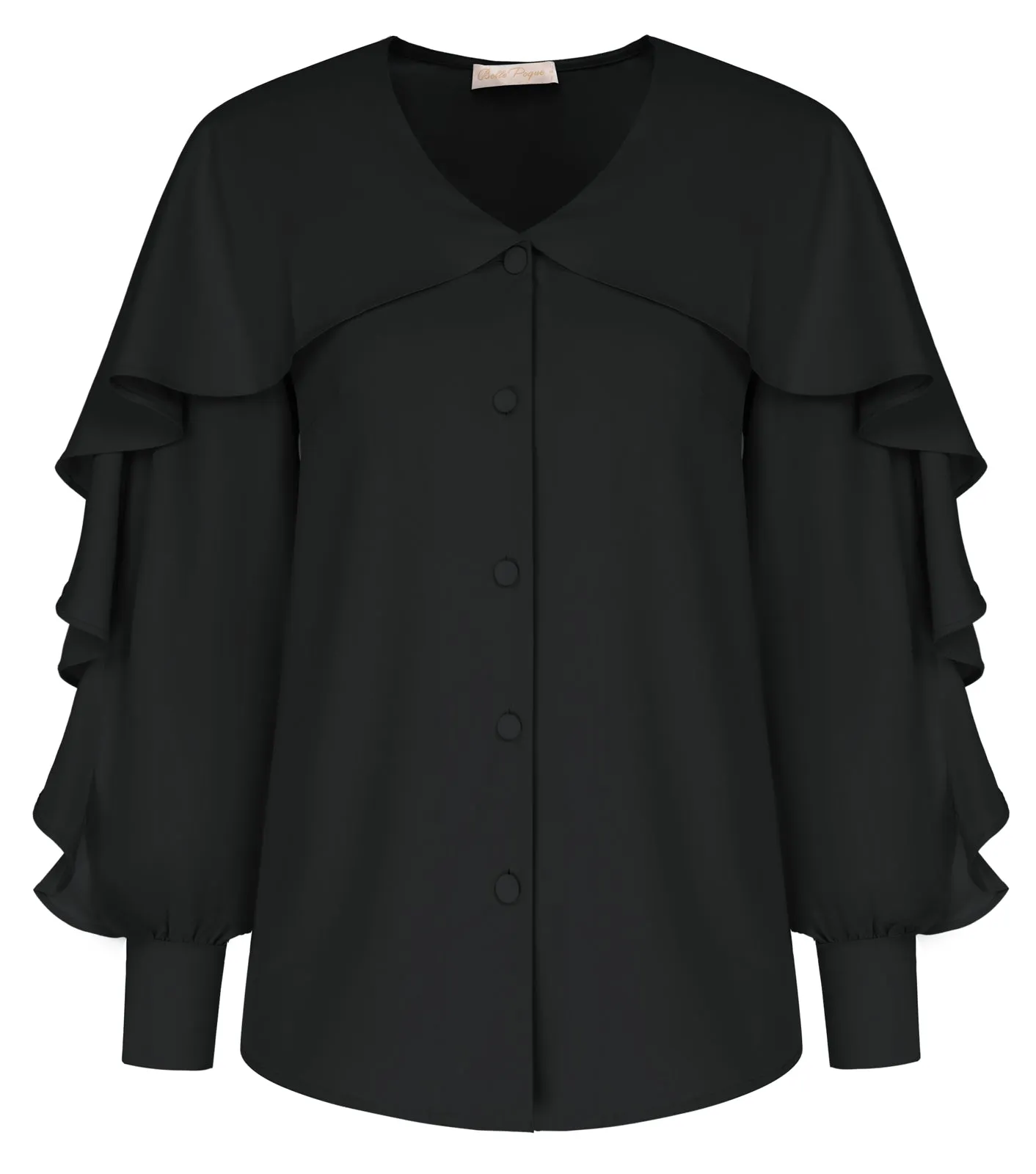 Seckill Offer⌛Ruffle Decorated Shirt Long Sleeve V-Neck Button-up Tops