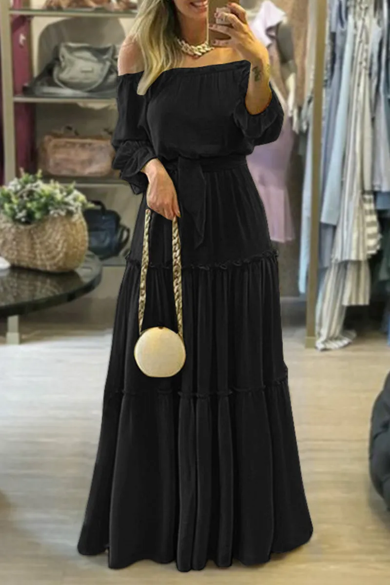 Sexy Elegant Solid Off the Shoulder Pleated Dresses