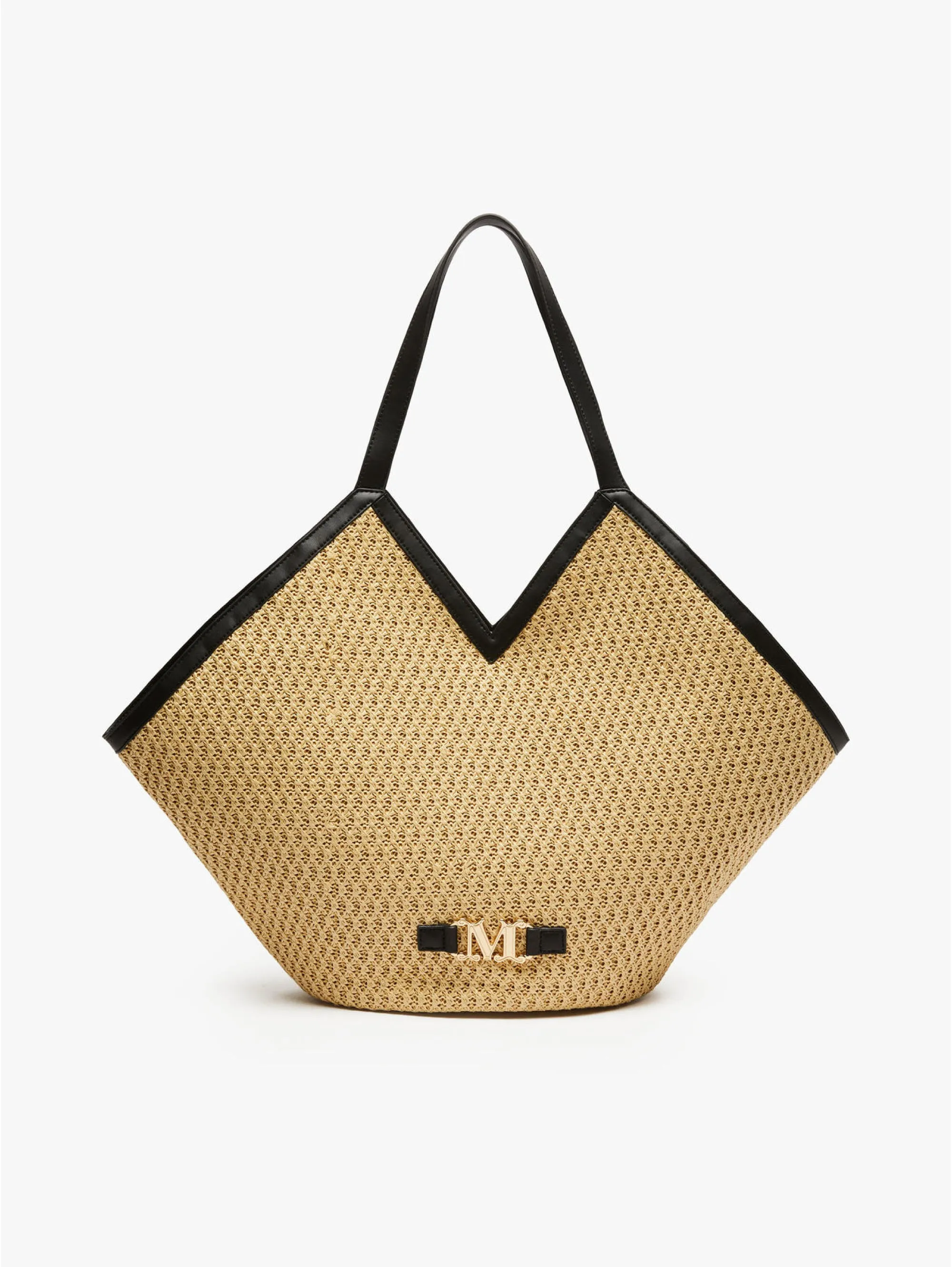 Shopping Bag in Rafia Beige/Nero