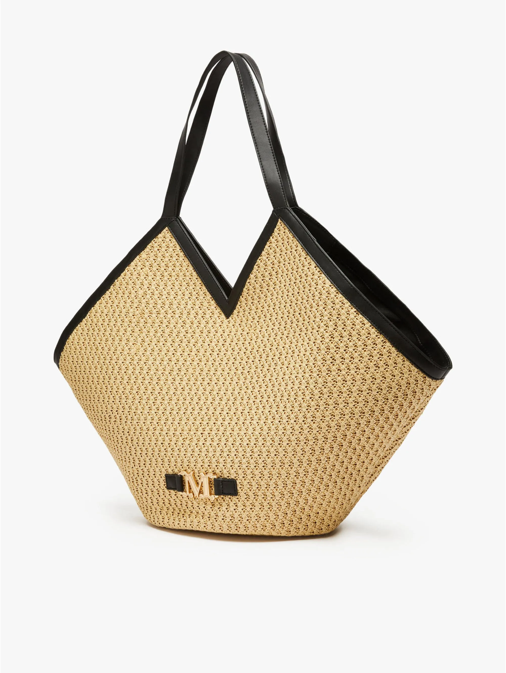 Shopping Bag in Rafia Beige/Nero