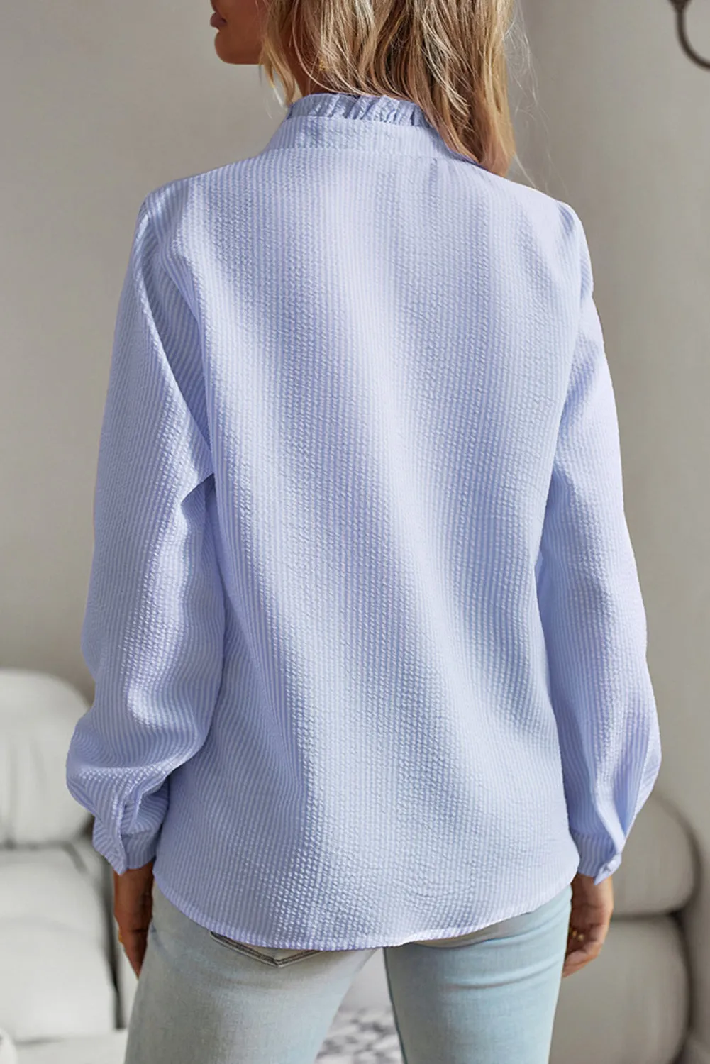 Sky Blue Ruffled Long Sleeve Bubble Shirt