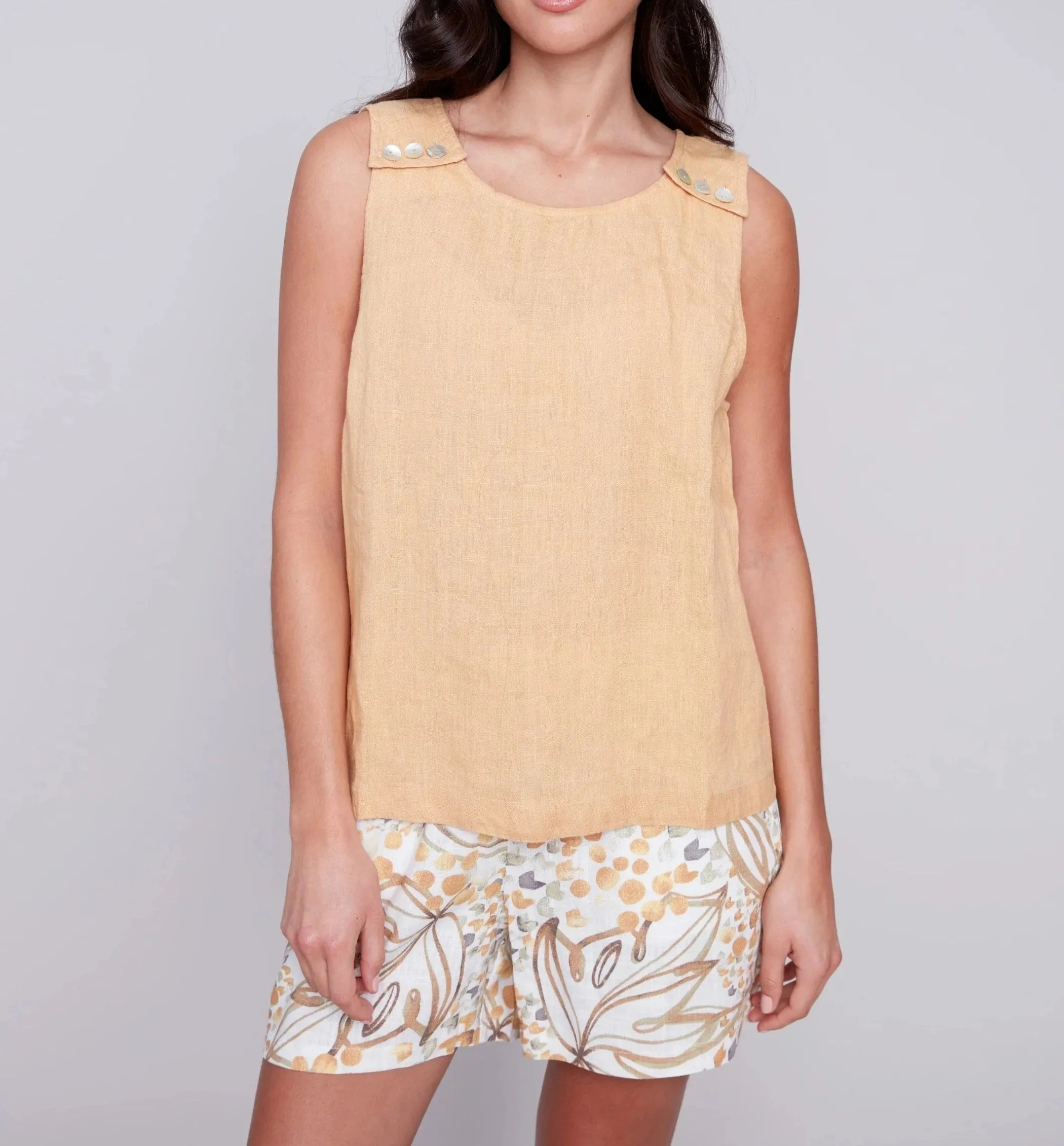 Sleeveless Linen Top with Button Detail