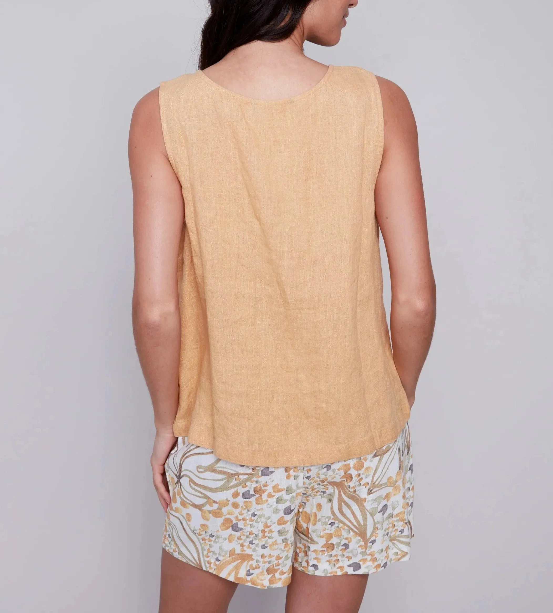 Sleeveless Linen Top with Button Detail