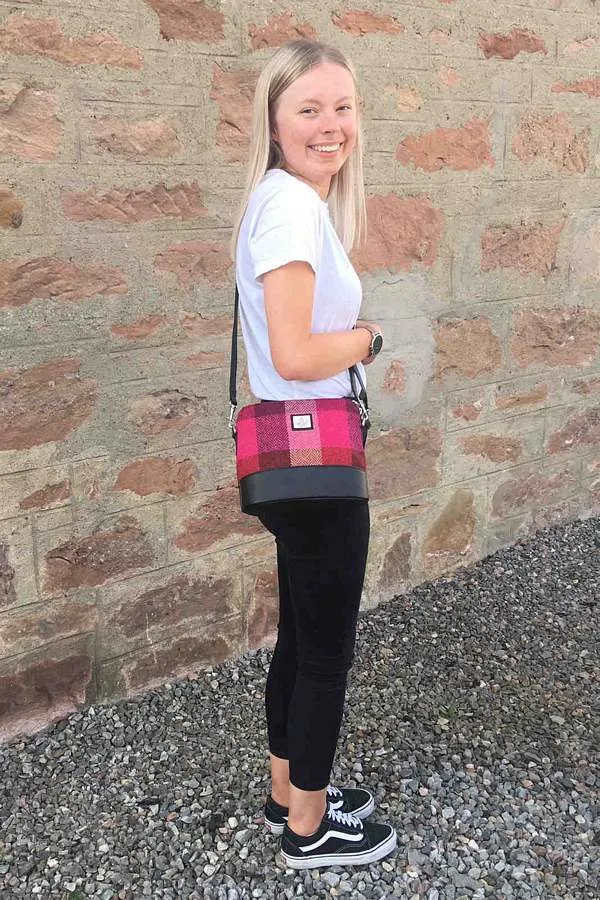 Square Shoulder Bag Pink Squares Harris Tweed