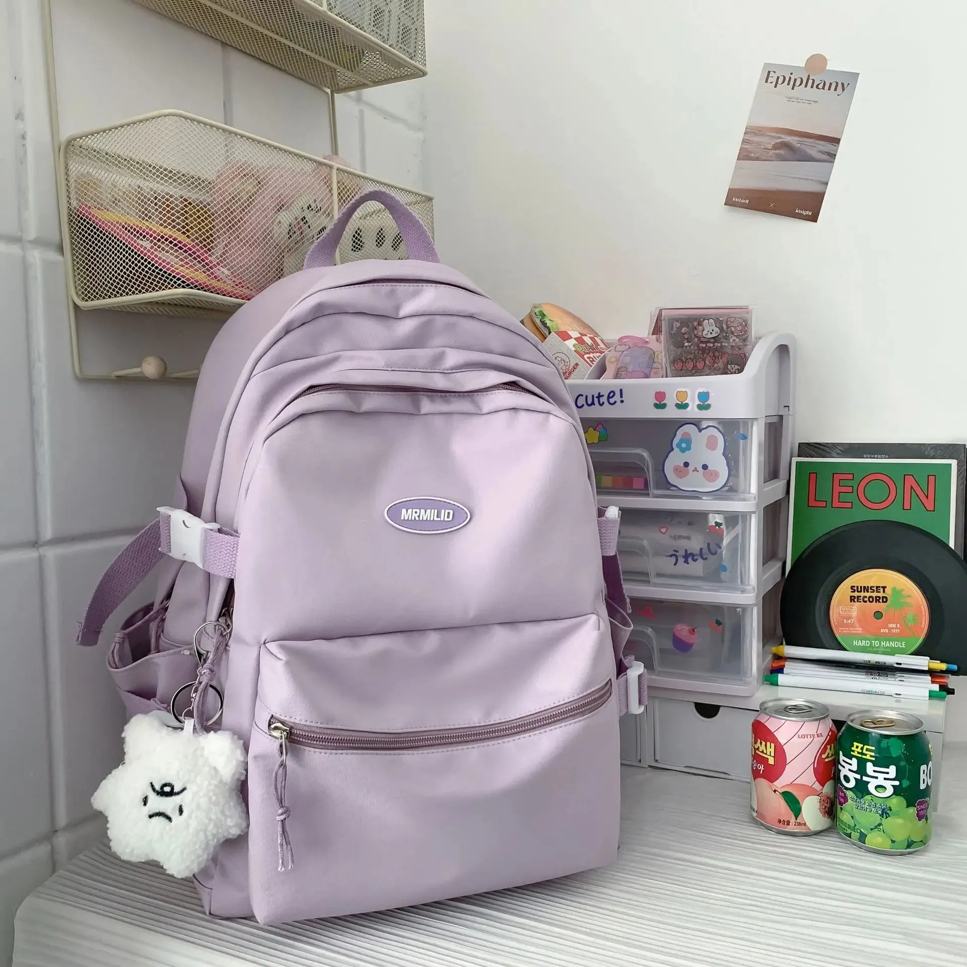 TAVIMART  -  Simple Solid Color Female Purple Backpack Trend Waterproof Nylon Women Backpack Casual School Bag For Teenage Girls Shoulder Bag