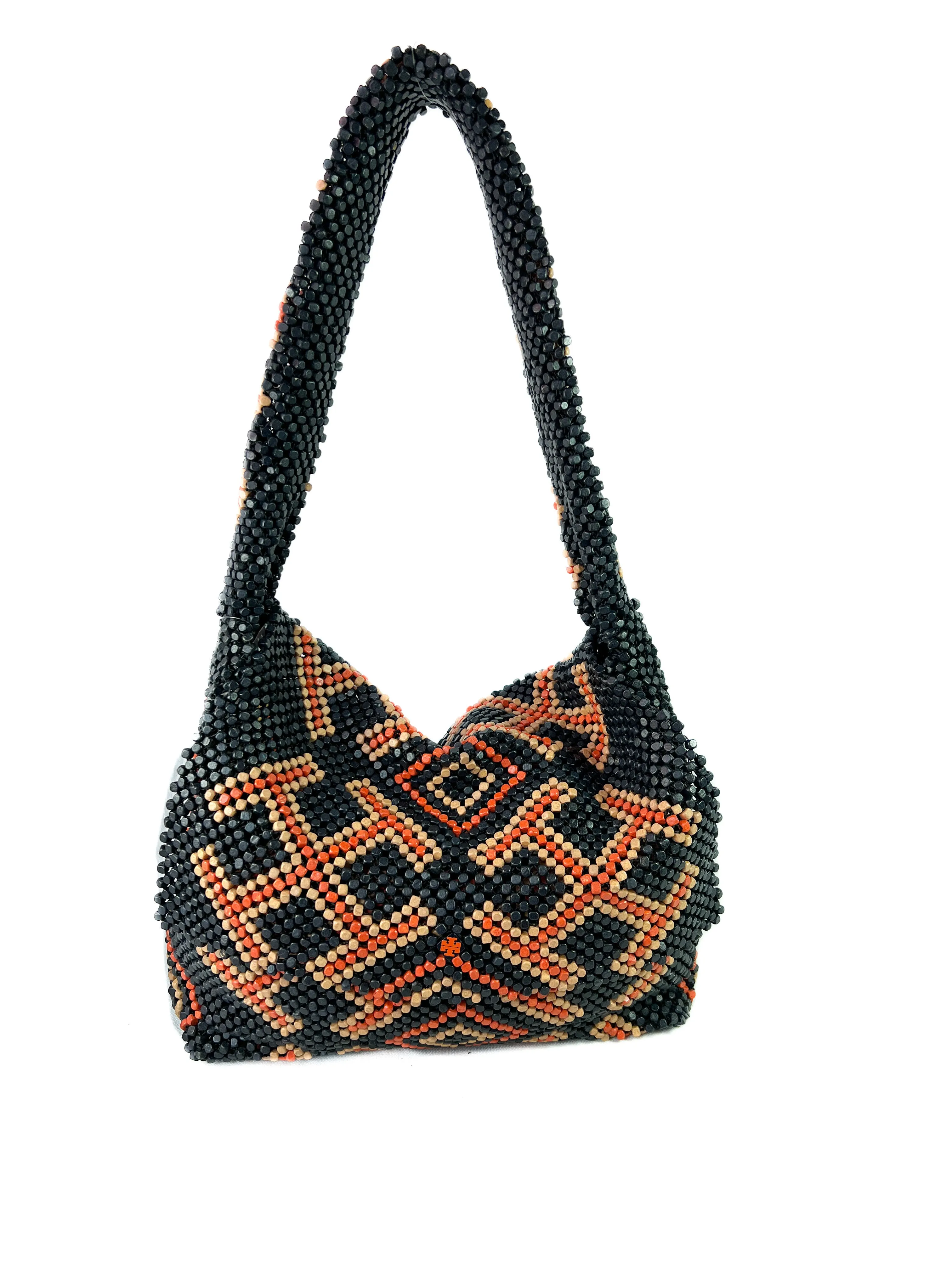 Tory Burch navy & orange wooden beaded shoulder bag