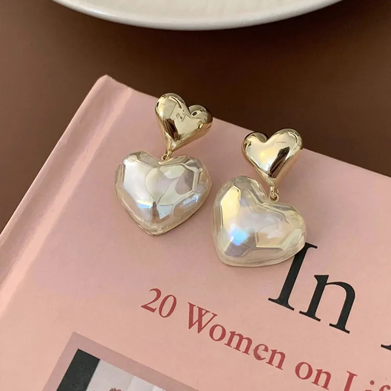 VAIGE Elegant Iridescent Heart Pearl Stud Earrings in Multi-Color