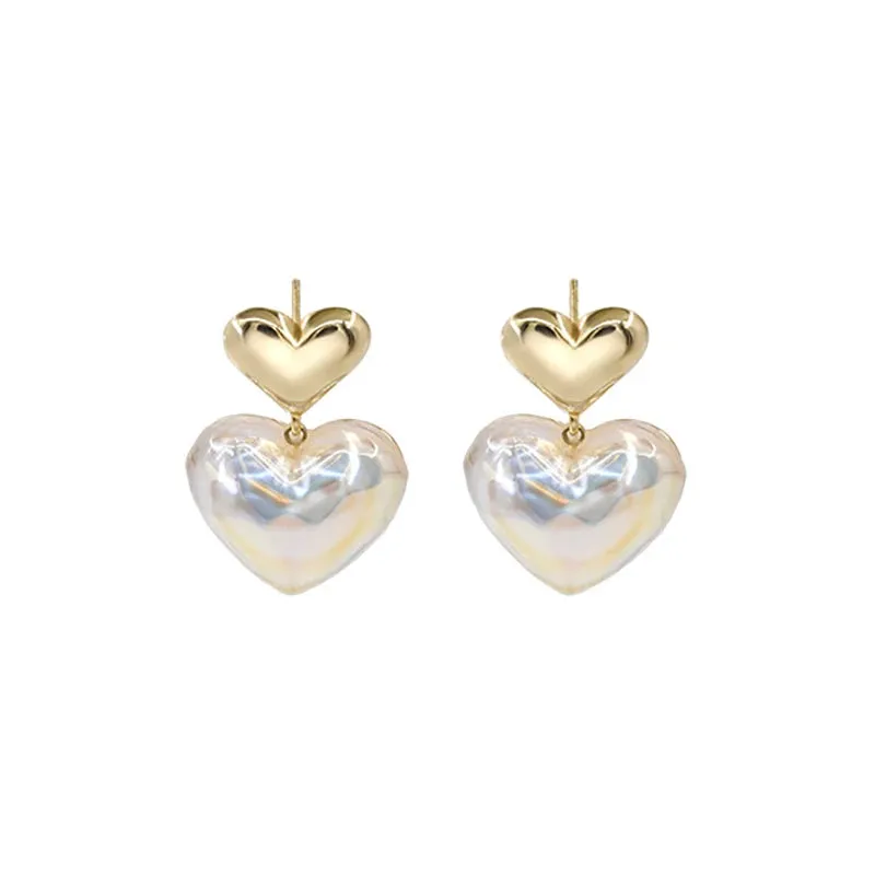 VAIGE Elegant Iridescent Heart Pearl Stud Earrings in Multi-Color