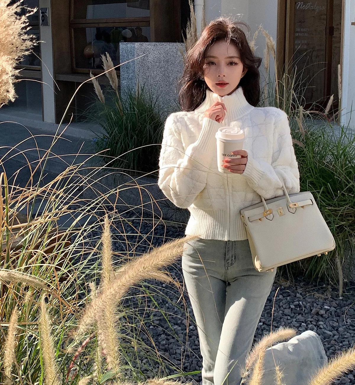 Winter Classy Fluff White Zipper Sweater Jacket