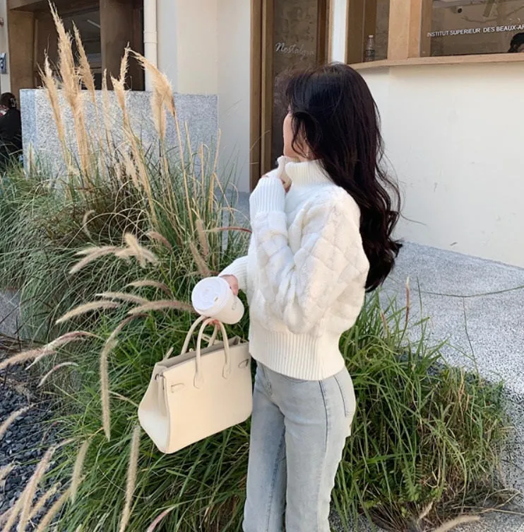 Winter Classy Fluff White Zipper Sweater Jacket