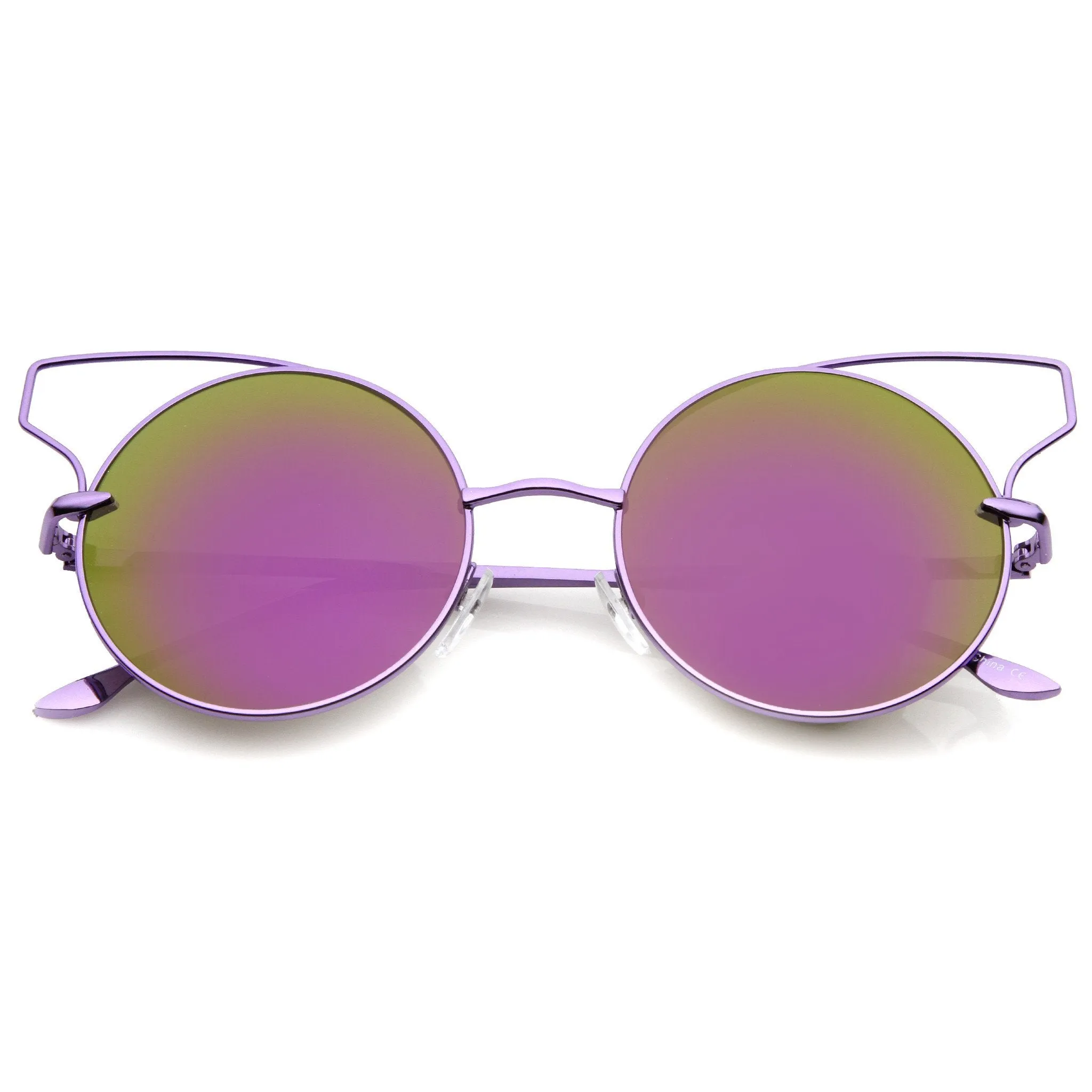 Wire Flare Round Cat Eye Mirrored Lens Sunglasses A341