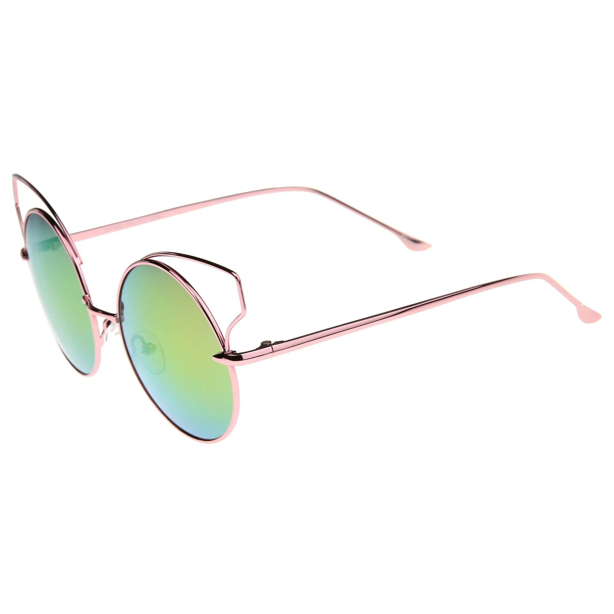 Wire Flare Round Cat Eye Mirrored Lens Sunglasses A341