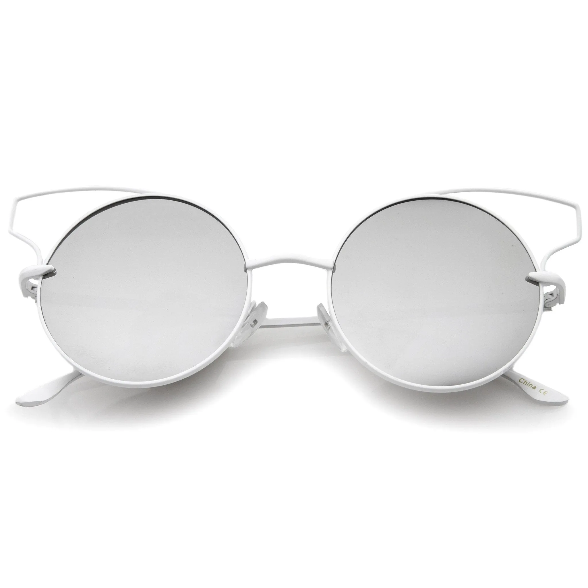 Wire Flare Round Cat Eye Mirrored Lens Sunglasses A341