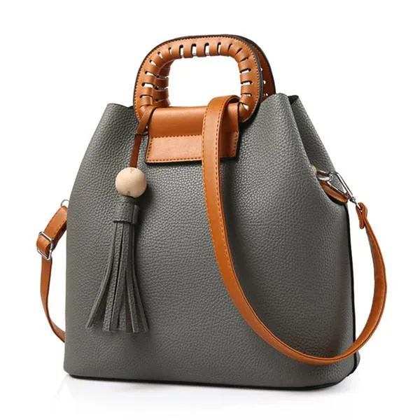 Women Tote Messenger Faux-Leather Bag with Grab Handles